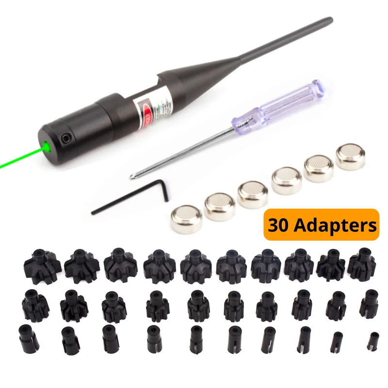 Laser Boresighter .177 .22 to 12GA Red Green Laser Collimator Universal Laser Bore Sight with 30 Adaptes and Battery