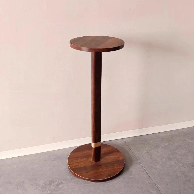 Modern Round Plant Stand - Solid Walnut Wood Side Table with Storage Shelf for Living Room, Bedroom, Balcony & Sofa Corner