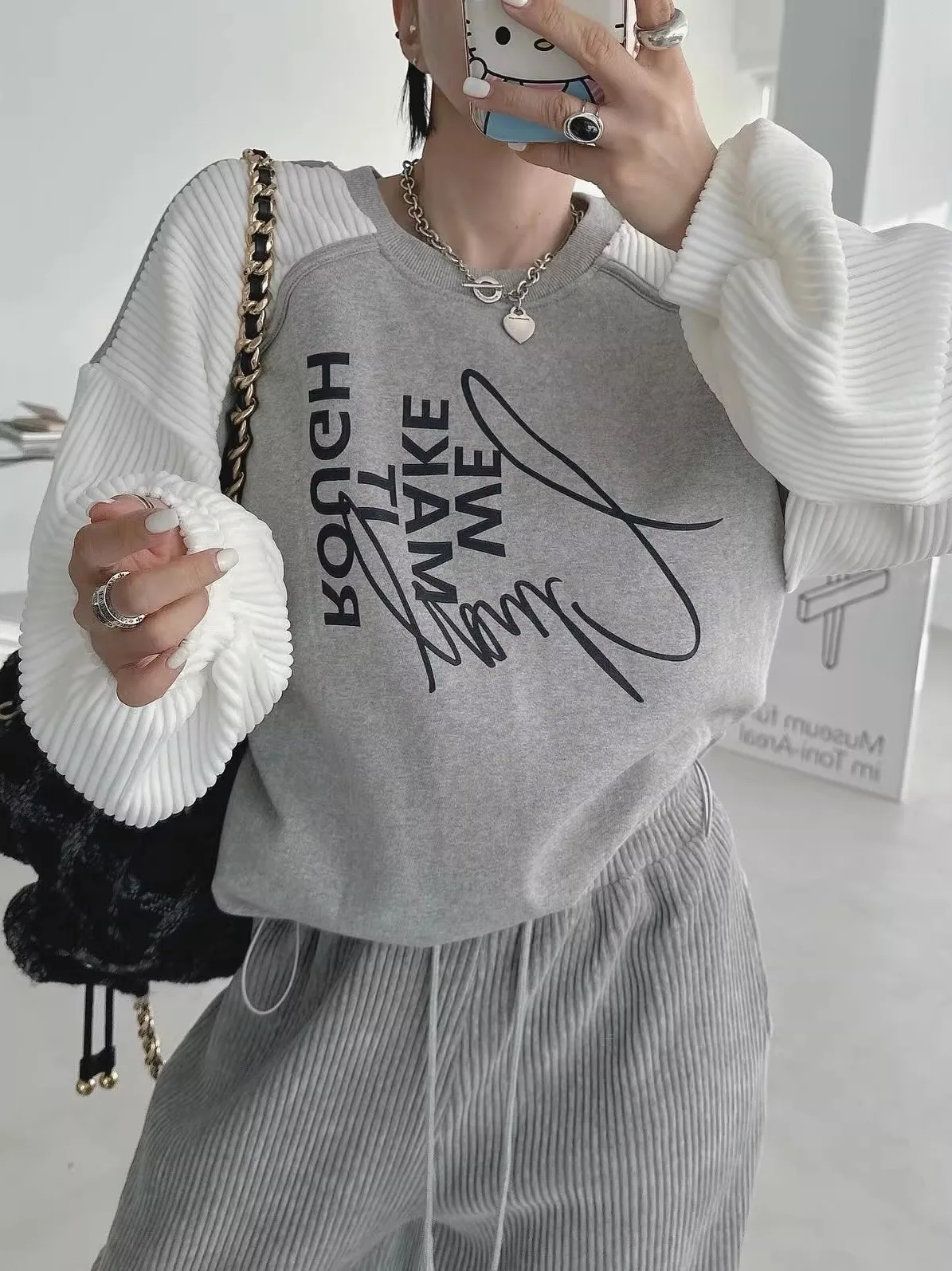 

Color Blo Corduroy Sweatirt Jaet Women's Loose Letter Print Anti-Aging Elastic Waist Dstring Long Pants Set Trendy