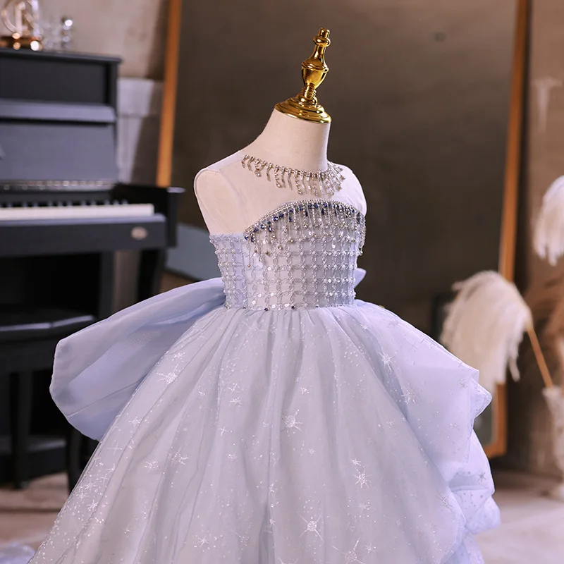 

Children's Dress 2024 New Girl's Bra Model Walk Show Tail Princess Dress Little Girl Piano Performance Dress