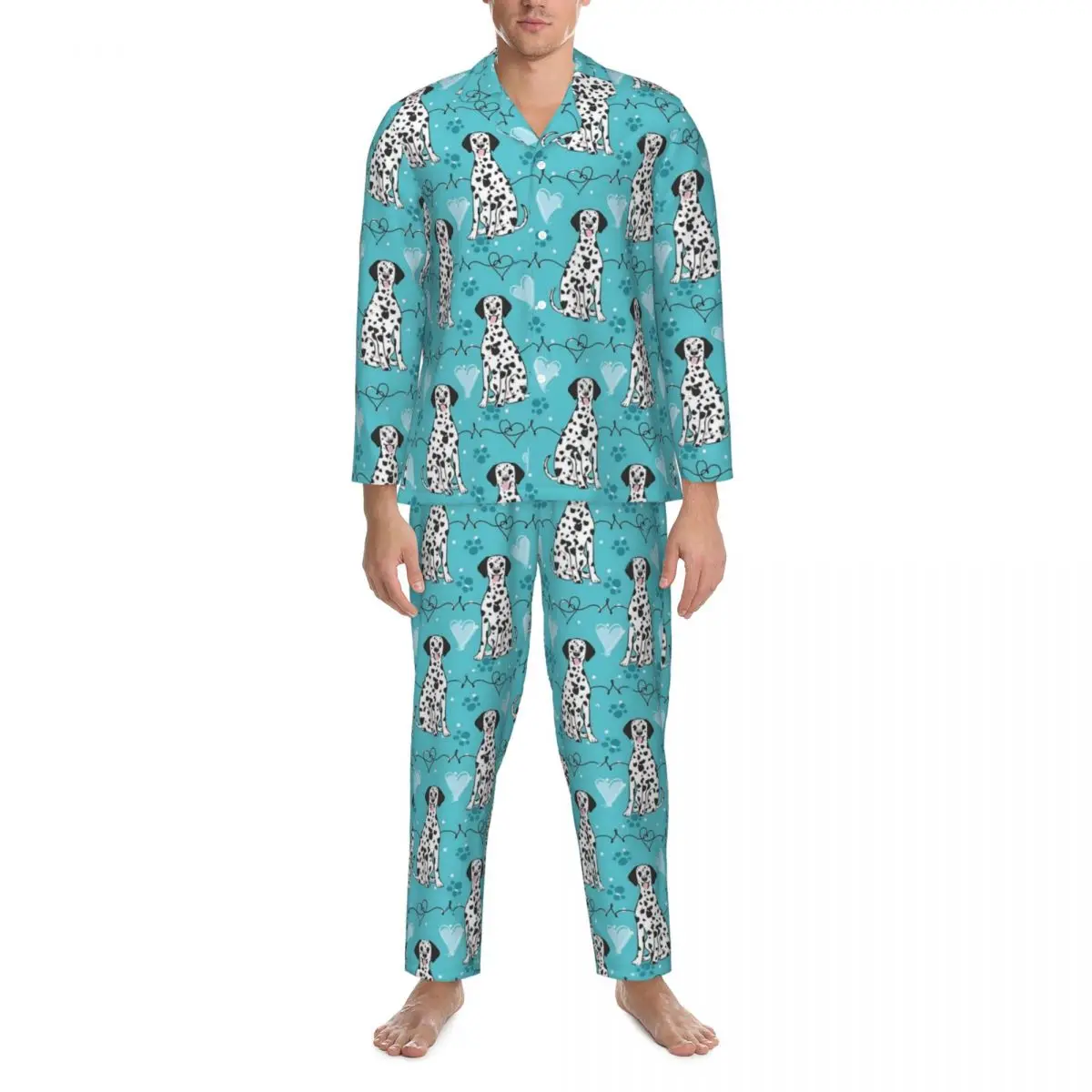 Love Dalmatian Pyjama Heren Zwart en Wit Zacht Thuis Nachtkleding Lente 2-delige Retro Oversized Grafische Pyjama Sets