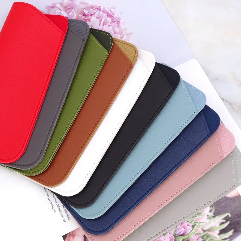 Pure Color Leather Eyeglass Sunglasses Reading Glasses Case Soft PU Leather Pouch Bag Pocket Eyeglasses Sleeve Eyewear Protector