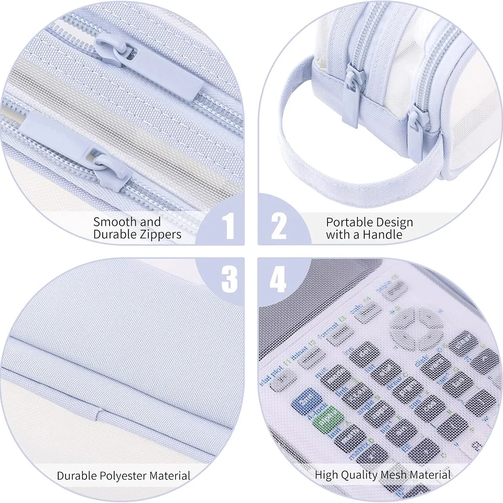 Large Mesh Pencil Case Double Layer Transparent Pencil Pouch, Handheld Multifunctional Cosmetic Bag, Suitable for School Office