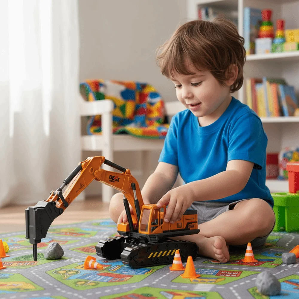 Plastic Construction Engineering Diecast Crane Mini Yellow Inertial Model Engineering Diecast Excavator Forklift Road Roller