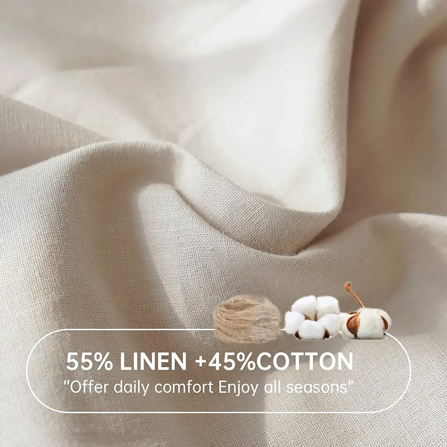 Simple&Opulence Linen Fitted Sheet (1 Piece) - 14 Inch Deep Pocket Mattress Cover Natural Flax Cotton Soft Breathable  Bedding