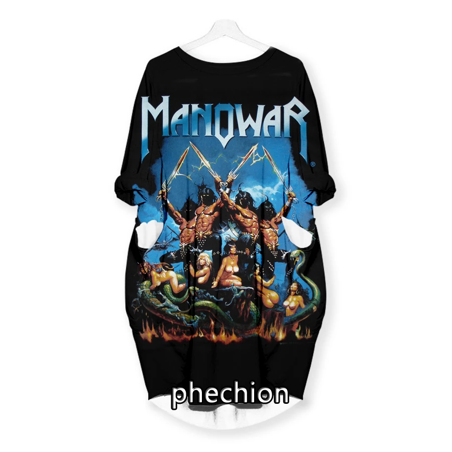 

phechion New Fashion Manowar final battle world tour 3D Print Dresses Casual Mid-length Dress Women Clothing Pocket Tops T44