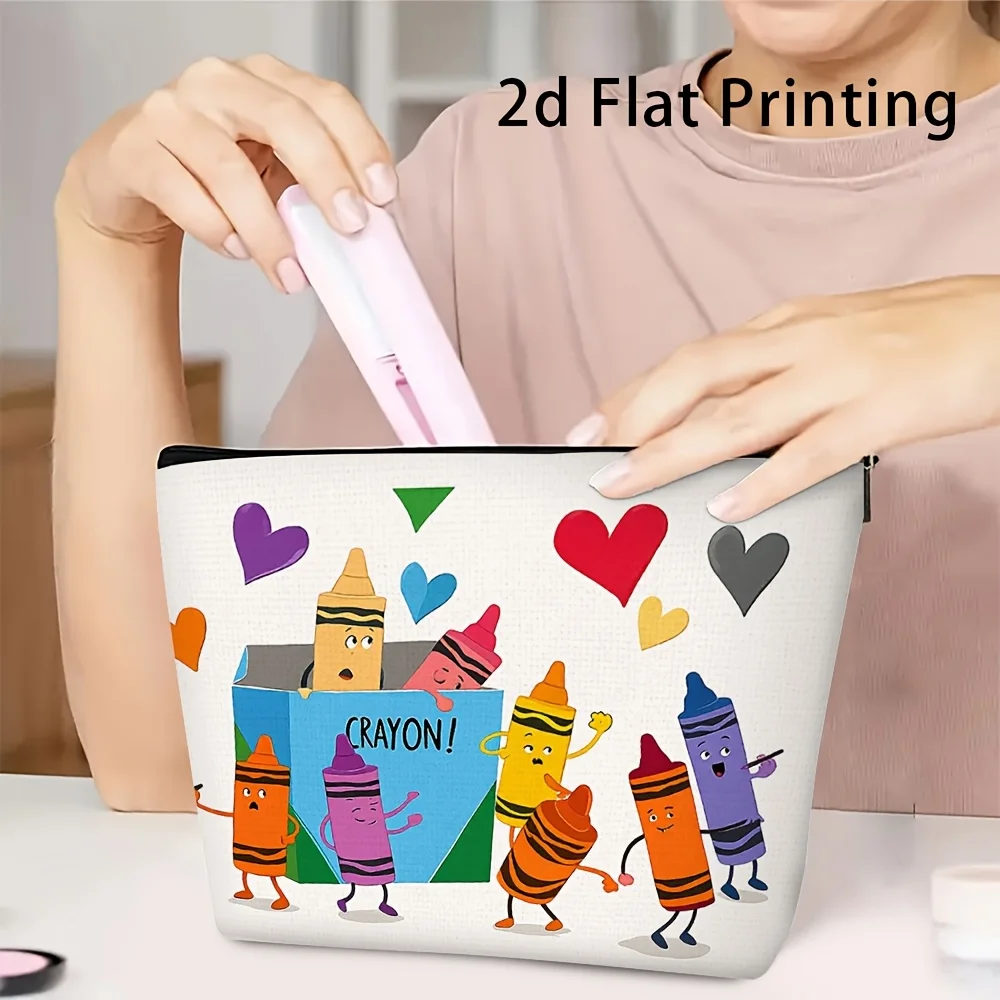 1 Piece Features A Cute Pencil Design, with A Beige Makeup Bag Background - A Multifunctional Zipper Bag for Women, Perfect