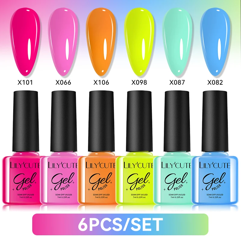 릴리큐트 6개/세트 퓨어 시리즈 젤 네일 폴리쉬 세트 글리터 세미 퍼머넌트 UV 네일 키트 베이스 매트 탑 코트 네일 아트 매니큐어