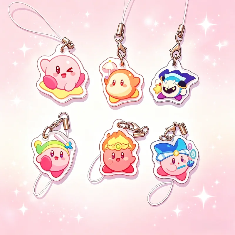 Kirby Magic Form Acrylic Phone Lanyard Cute Cartoon Character Pendant Mini Cellphone Charm Backpack Daily Collectible Ornament