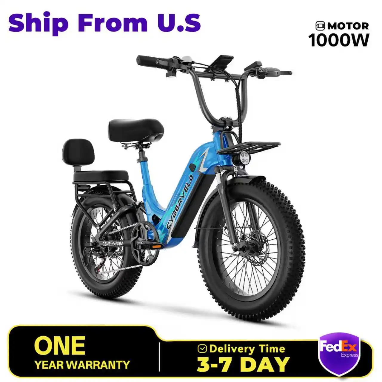 

Cybervelo EK12 20" Fat tire electric bicycle for adult , 1500W peak 48V 20Ah battery, 7 speed shift all terrain commute E-bike