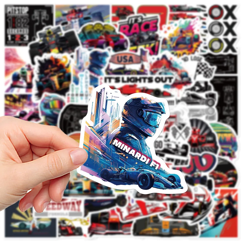 50PCS Formula 1 Car Graffiti Sticker Cool Race Car Decals For Laptop Phone Guitar Skateboard Fridge Helmet Waterproof Kids Toys