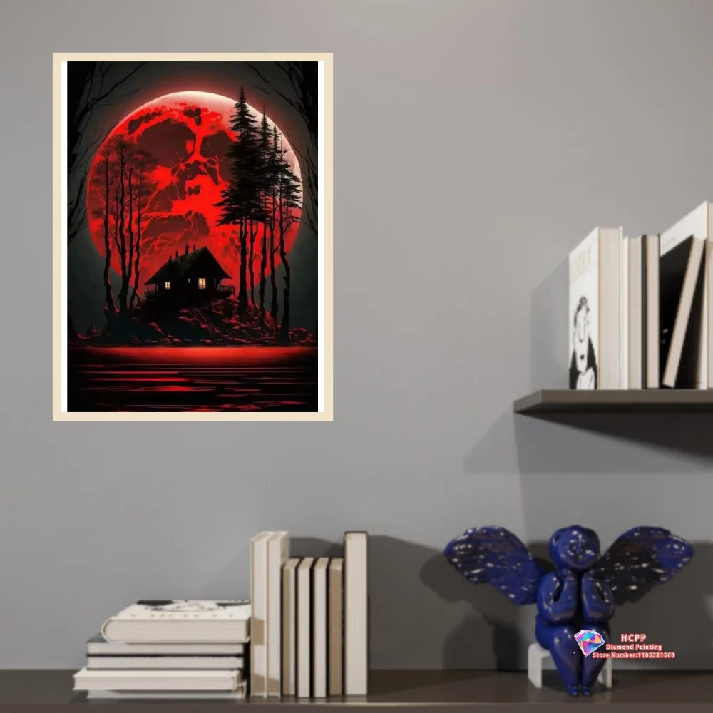Dragon Tree Mountain Red Moon Fire Painting Diamond Painting Set 5D DIY diamond embroidery cross stitch gift crafts decoration
