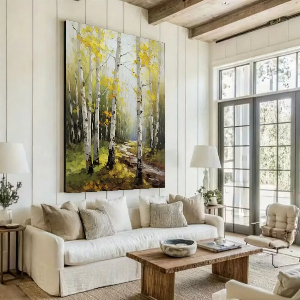 

Large Aspen Forest Oil Painting: Original Living Room Wall Art for Home Decor Artwork for Living Room Bedroom Wall Decor