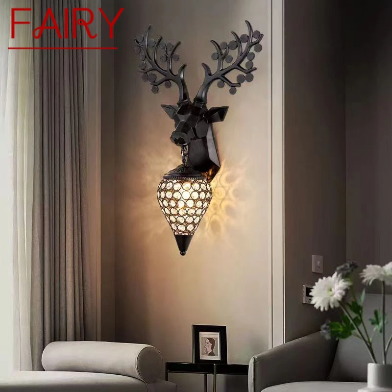 

FAIRY Contemporary Sika Deer Wall Lamp Personalized And Creative Living Room Bedroom Hallway Aisle Decoration Light