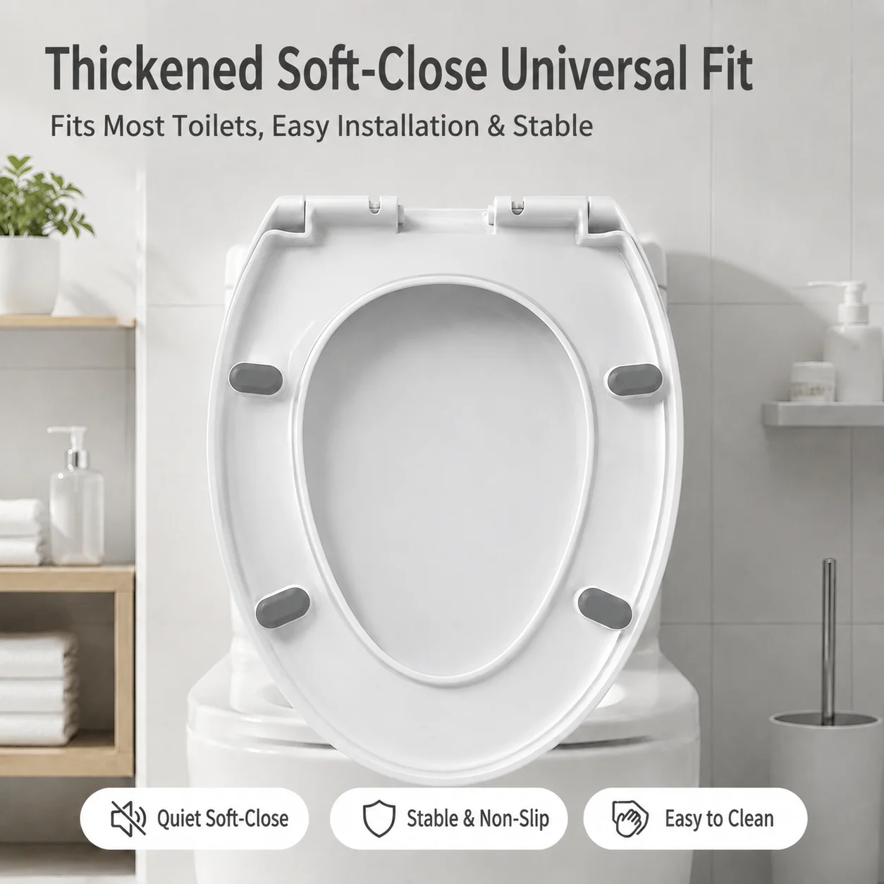 Soft‑Close Toilet Seat Replacement Cover Universal Thickened PP Material Toilet Lid WC Quick‑release Hinge Bathroom Accessories