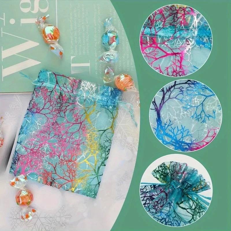 Paquete de 50 bolsas de regalo con cordón de malla, bolsas de Organza Coral Grove para dulces, Chocolate, recuerdos de fiesta de boda, embalaje festivo Amagi