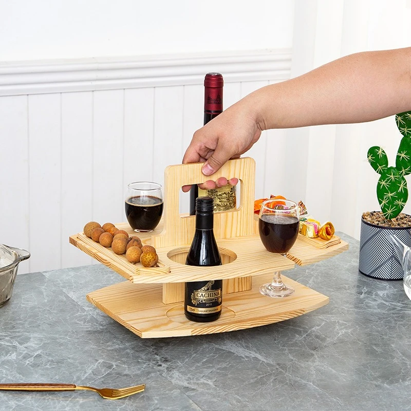 

Wooden Portable Multi Layer Tray for Picnic Party Snacks Drinks Storage Dish Plate