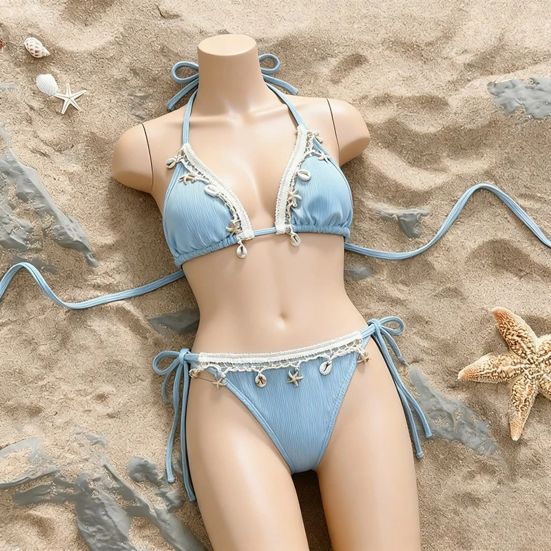 

Sweet Elegant Beach Style Bikini Set Women Kawaii Sexy Spice Girl Swimwear Summer Casual Y2k Fashion Slim Fit Outfits New