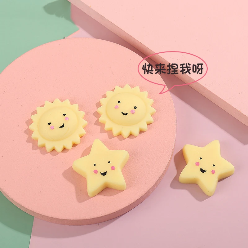 5 Pcs Cartoon Kawaii Mini Stars Sun Pinch Music Fidget Toy Children's Decompression Soft Stretchy Tuan Zi Toy Birthday Gift