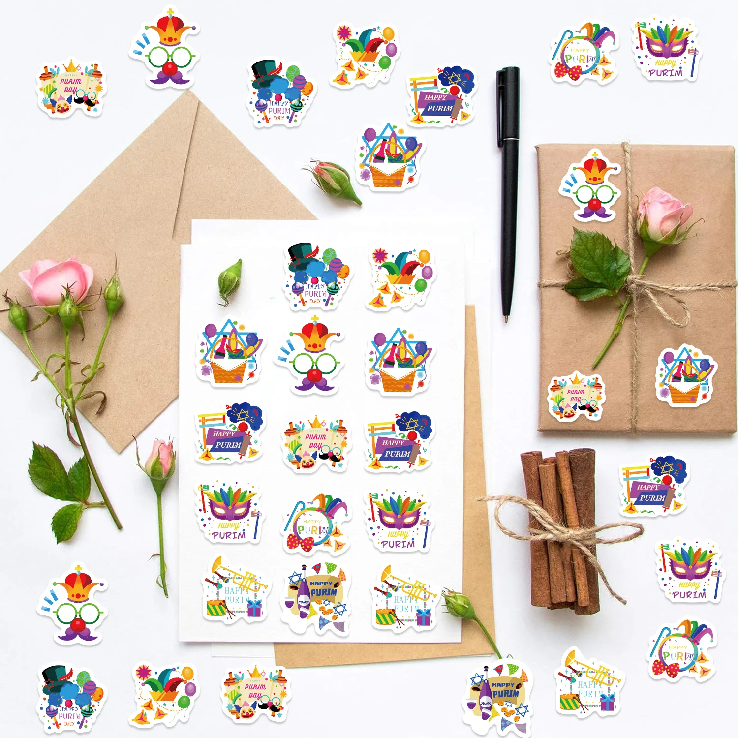 500pcs Purim Jewish Stickers Roll Vinyl Stickers Scrapbook Journaling Laptop Bumper Skateboard Water Bottles Computer Phone