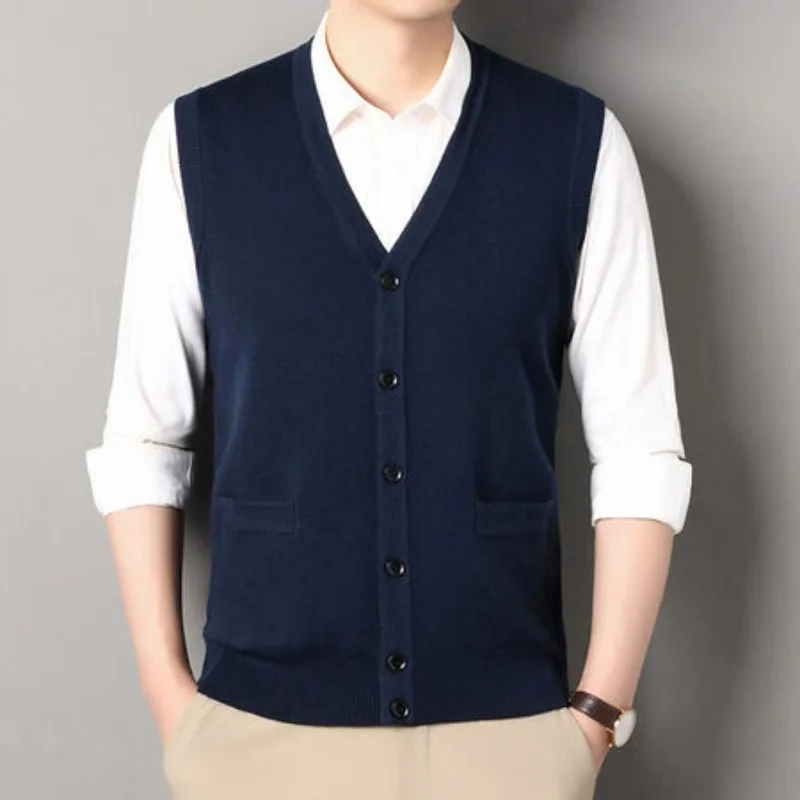 New Wool-blend Casual Sleeveless Knit Top,slim-fit European Sizing for Middle-aged and Elderly Gentlemen's Warm Woolen Waistcoat