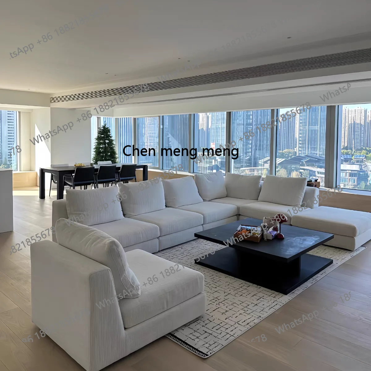 

High-grade cotton and linen sofa large flat-layer combination corner tofu cubes simple cream sofa