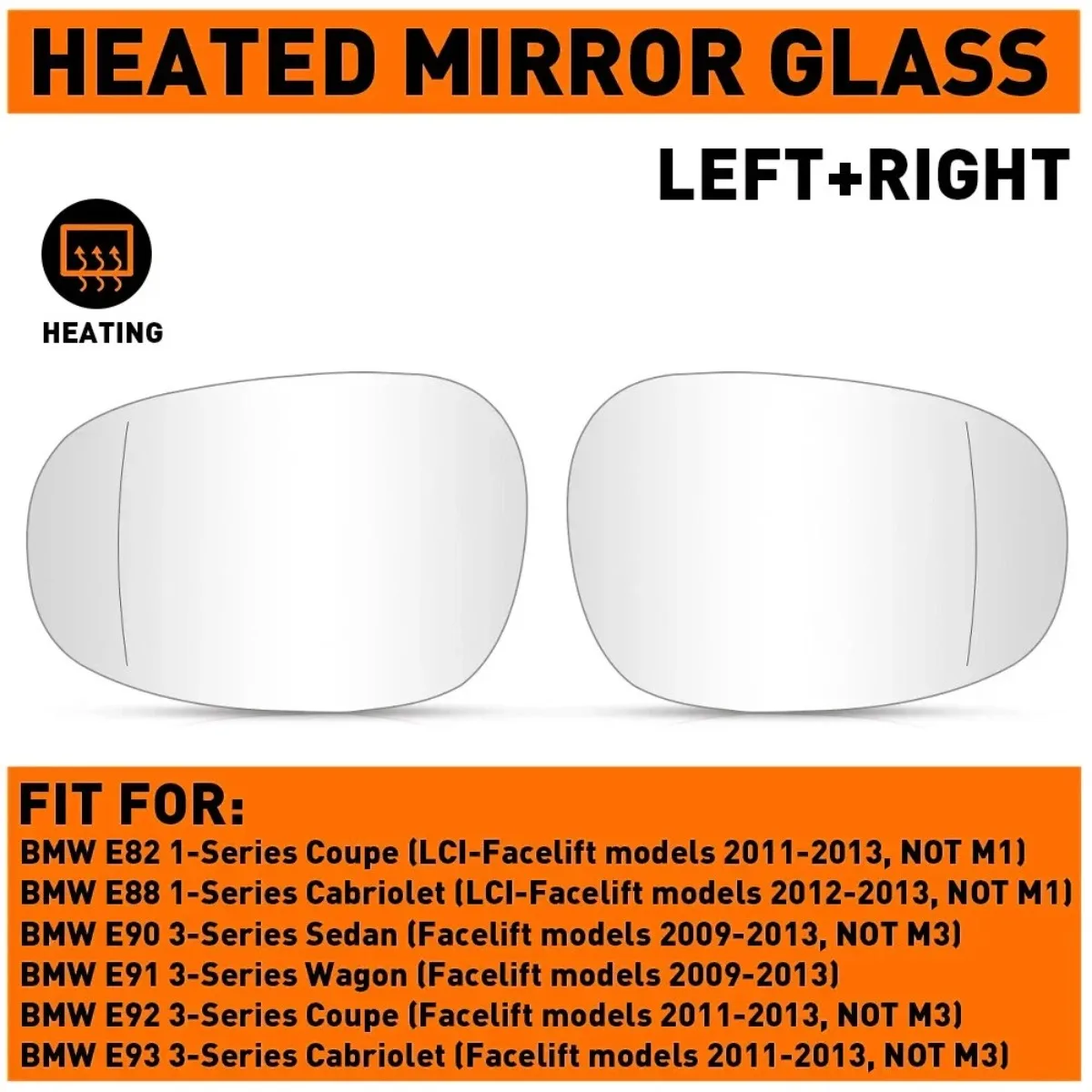 

For BMW 1 3 Series E82 E88 E90 E91 E92 E93 LCI 2009-2013 Left/Right Heated Door Side View Mirror Glass 51167252893 51167252894