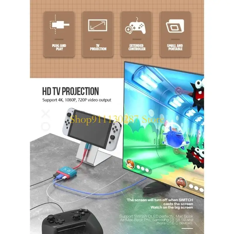 

J1HC Dock для Switch PD60W Зарядка-Type-C TO-4K HDMI-совместимый портативный ADPATER