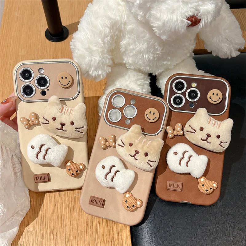 

3D Plush Kitten Skin Case for iPhone Furry Protection Cover Cartoon iPhone 13 Pro Max 12 14 15 16 Pro 15 Max Fall Winter