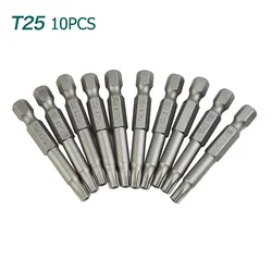 10pcs 50mm T25 Magnetic Torx Screwdriver Bits 1/4inch Hex Shank Electric Screw Driver Star Bit Set For Power Household Hand Tool