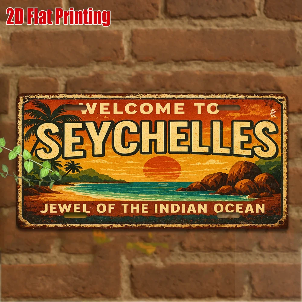 2D Flat 1pc Outdoor Plaque & Wall Decor, Seychelles Aluminum Sign, Retro Travel Decoration, Indian Ocean Gem Wall Art