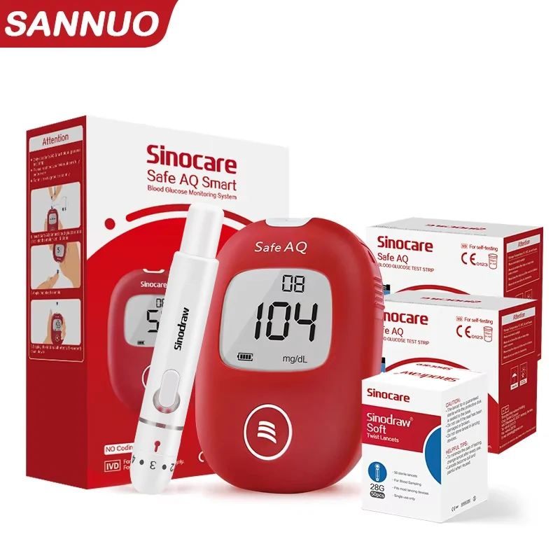 SANNUO-Lecteur de glycémie intelligent AQ, pour Glucomcirculation médicale à domicile avec bandelettes de test, lancettes indolores, test simple 5s