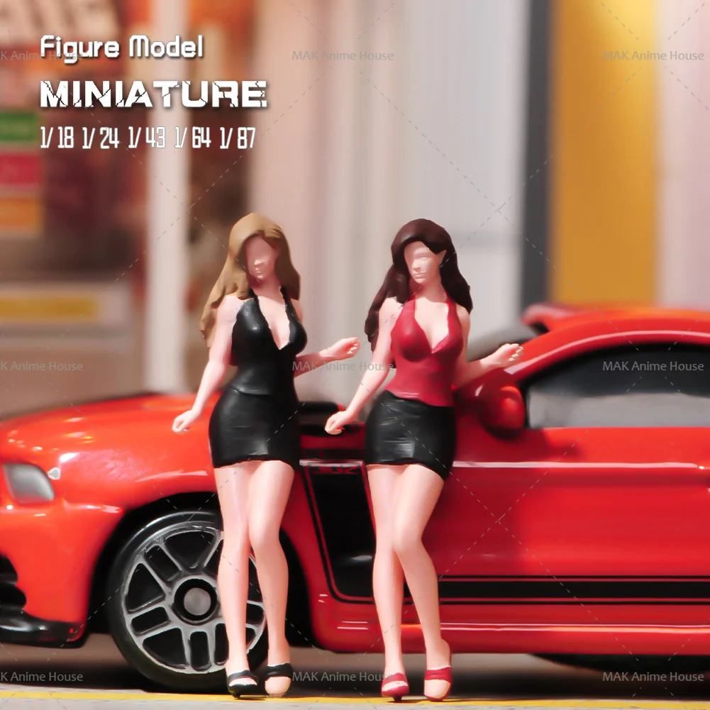 Painted Miniatures 1/87 1/64 1/43 1/24 1/18 Sexy Short Skirt High Heels Beauty Figure Doll Painted Model Scene Decoration Toys