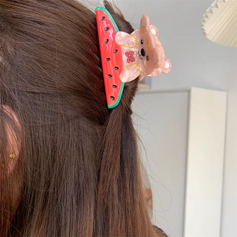 

Creative Fruit Bear Animal Splicing Acetate Hair Clips Colorful Half-Tie Shark Clip Sweet Hair Claw Hair Accessories For Women