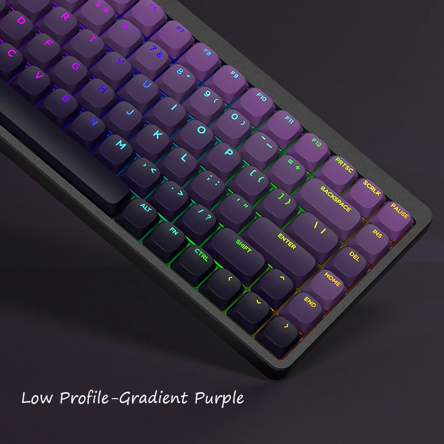 Low Profile Gradient Purple Shine Through Keycaps 132 Keys Double Shot PBT Keycaps for Cherry MX Switches Mechanical Keyboard