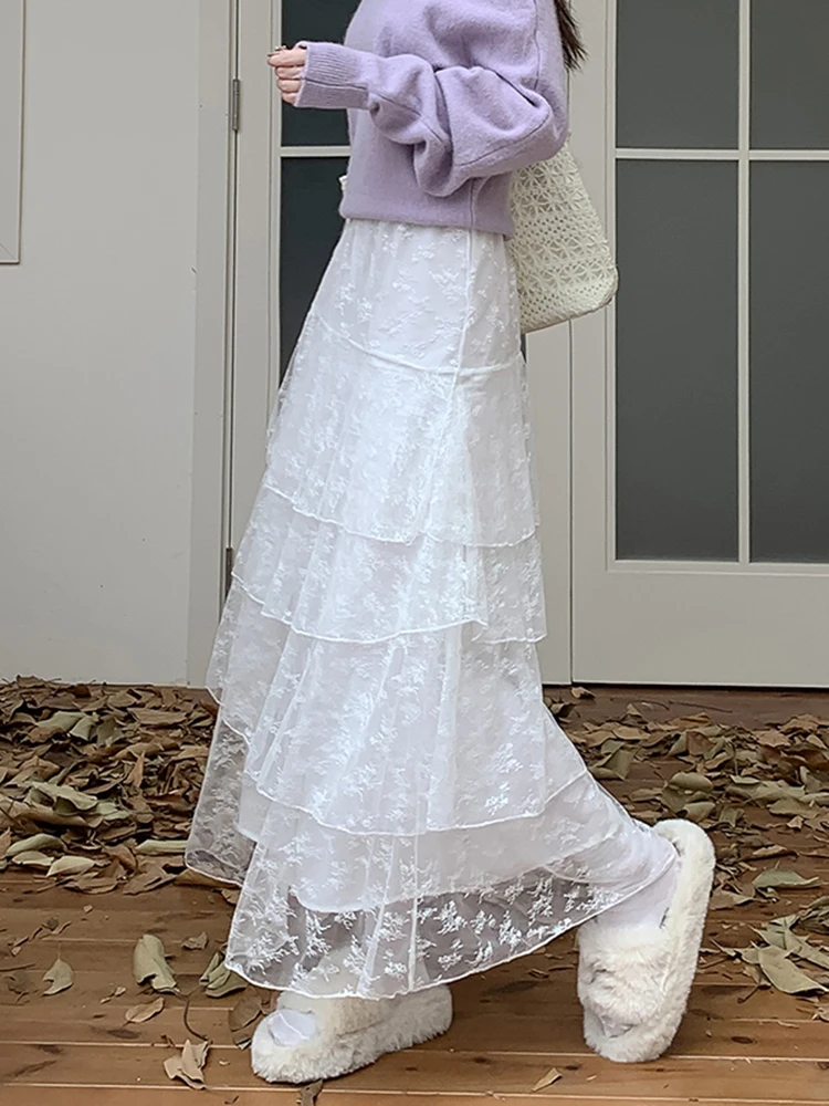 

Новая женская юбка-пирожное с высокой талией и кружевными вставками, корейский стиль, высокое качество, весна 2026, омолаживающая