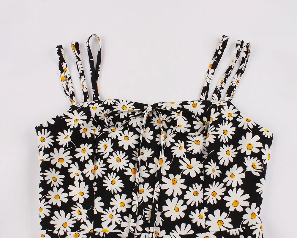 Retro fashion dress, sexy floral sleeveless dress, sexy waist cinching women's dress, beach leisure vacation women's dress