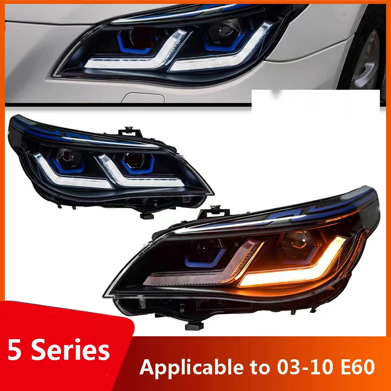

Подходит для фар BMW 5 серии E60 2003-2010 годов выпуска, модифицированная версия с синими "ресницами" и светодиодными указателями поворота и дневными ходовыми огнями.