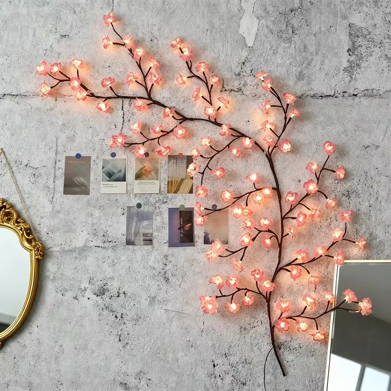 Guirnalda de luces LED con forma de flor de cerezo de 96 luces, luces LED en forma de ramas, 8 modos de parpadeo, alimentación por USB, luces decorativas ambientales para interiores