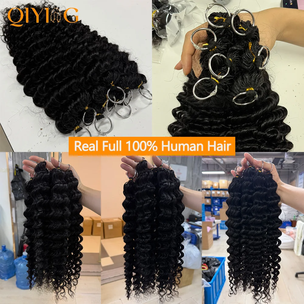 12A Deep Wave Crochet Human Hair 100% Real Human Hair Pre-Separated Feather Crochet Hair Natural Black Invisible Hair Extension Soft Durable Reusable Curly Braids Hair for Women DIY Styling