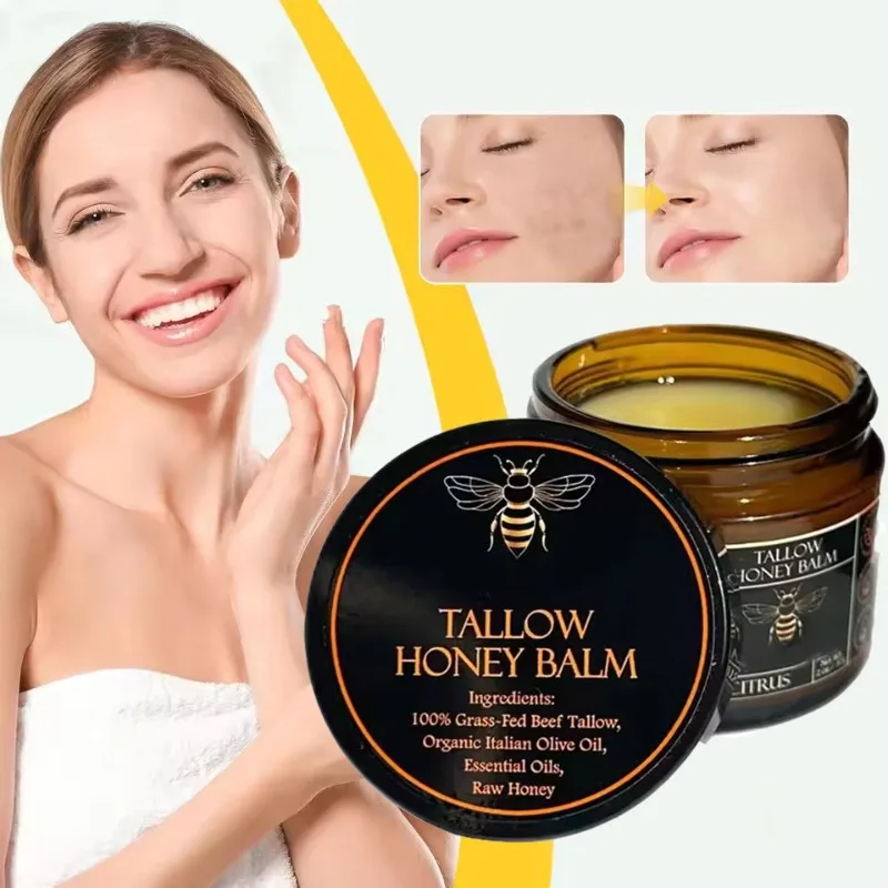 Bálsamo de Miel con Sebo de Res Orgánico Alimentado con Pasto para Piel Seca y con Picazón, Crema Hidratante Facial y Corporal de Sebo de Res