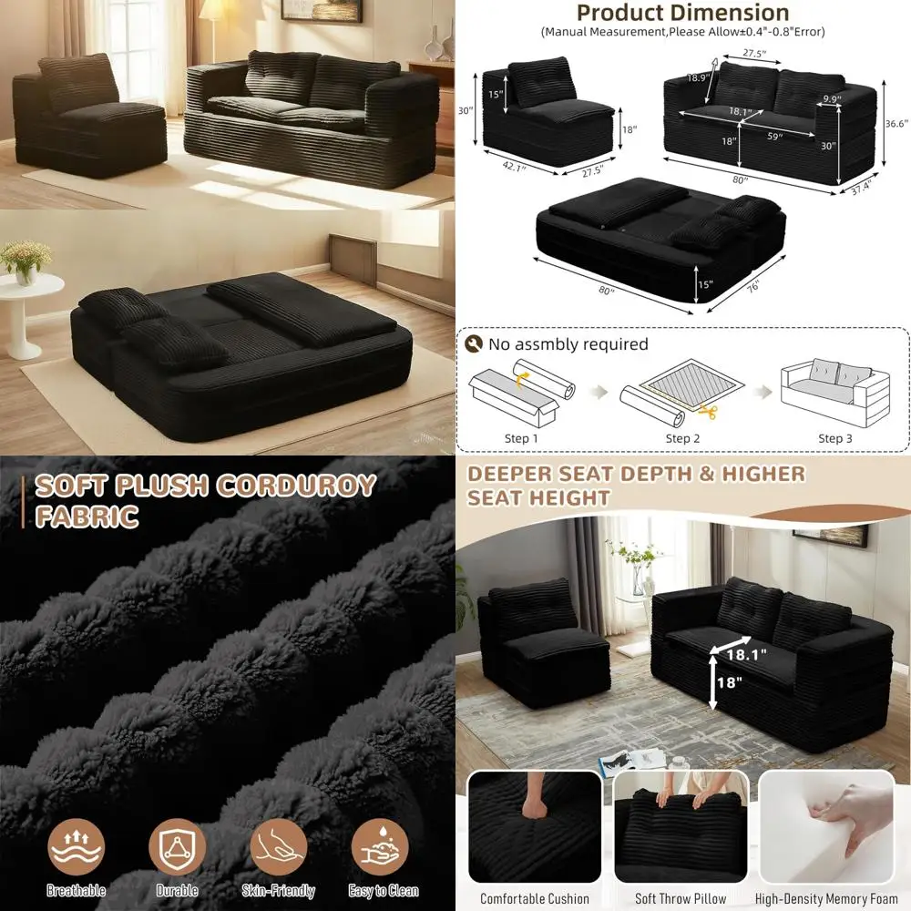 

Трансформируемый складной диван-кровать 80, футон, напольный диван, модульное спальное место, двухместный диван, секционные диваны, облачный вельвет, удобный сон