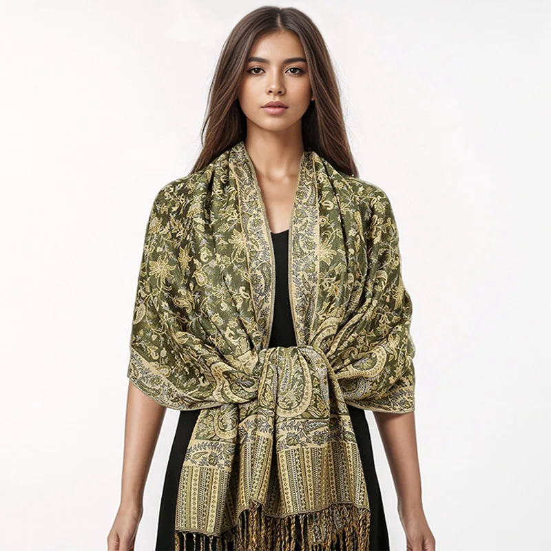 New Luxury Women's Scarf Cashmere-Imitated Tassel Scarves Female Walnut Flower Jacquard Shawl Warm Autumn Winter Headscarf