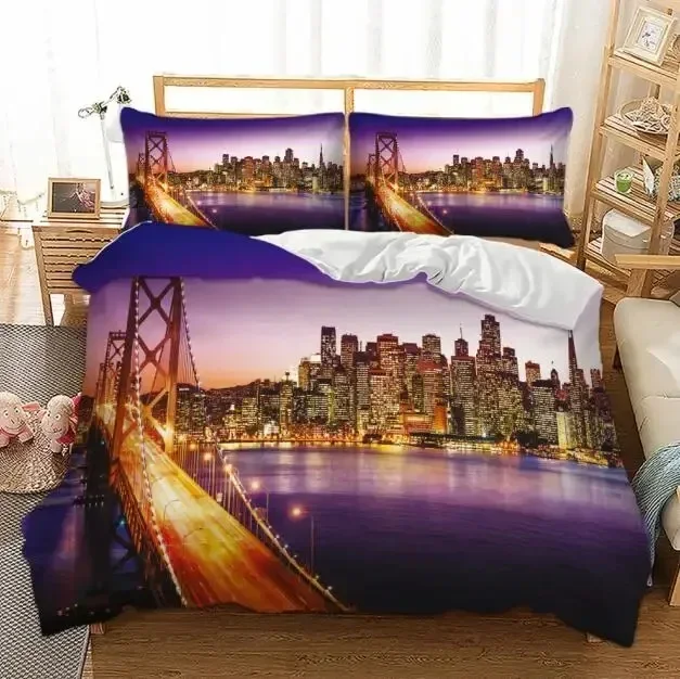 3D Statue of Liberty Bedding Set World Famous Building Duvet Cover King Queen Size London Bridge Polyester Quilt Cover