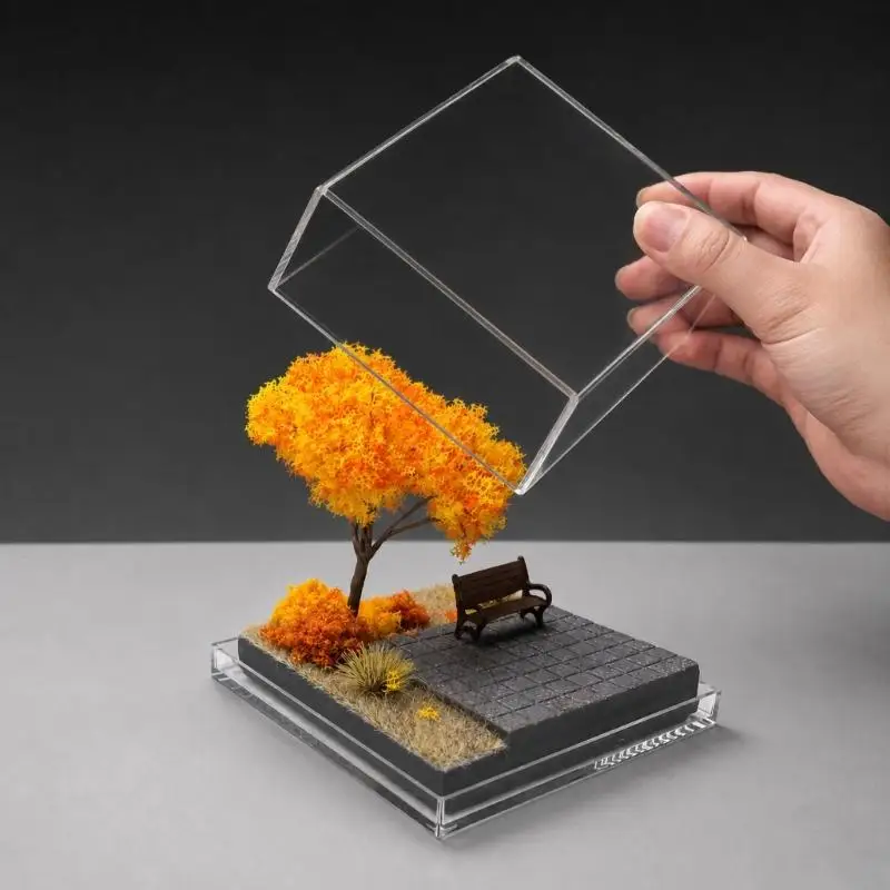 E8BD Miniature Photography Backdrop and Seasonal Dioramas Scene Base with Clear Acrylic Case for 1:64 Model Car, Figures, and