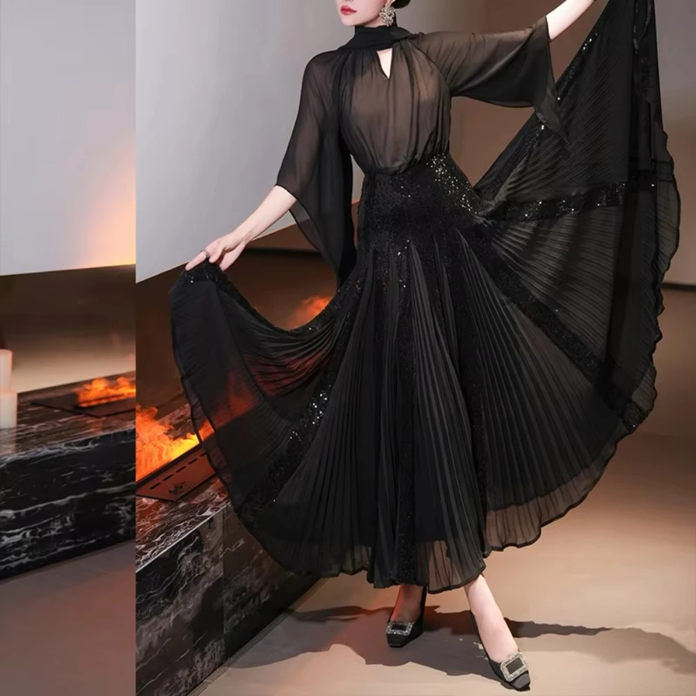 

Prom Dresses Elegant Light Luxury Sequins Satin Evening Dress Exquisite High Neck Long Sleeve Party Gowns for Women Customized