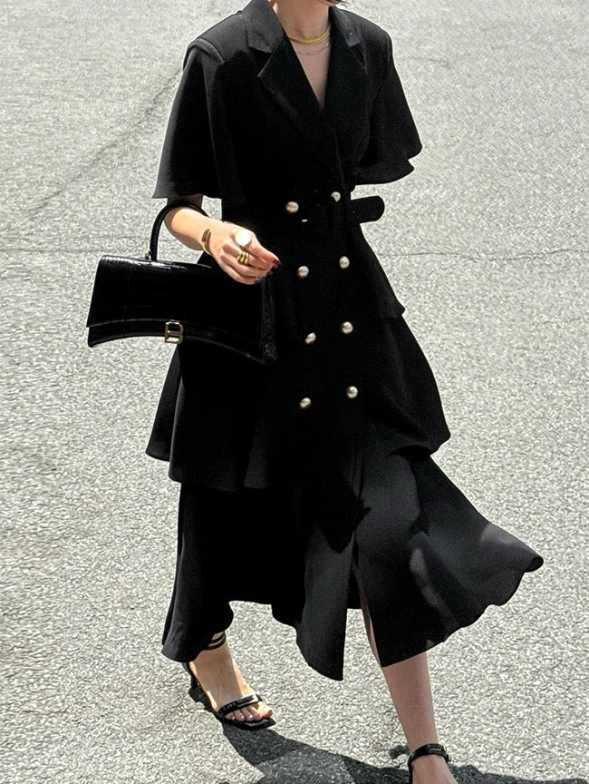 

East Gate High-End Feeling Women's Dr with Belt Layered ort Sve Dr Ele A-Line Skirt Commute Sle Summer Dr