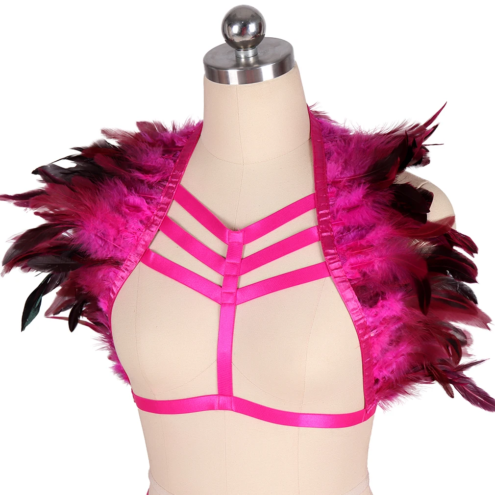 Women Body harness Helt Feather Embellished Shawl Carnival Party Parade Stage Performance Celebration Body Cgae Cosplay Costume