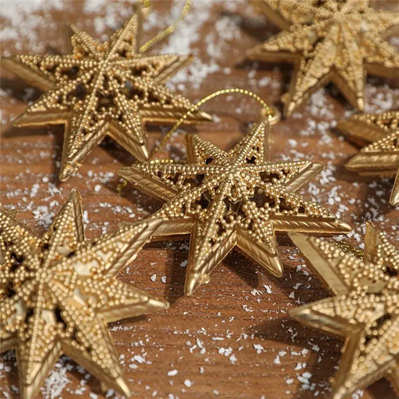 Christmas Ornaments Gold Party Supplies Christmas Star Ornaments Flash Hanging Stars Retro Christmas Trees Decoration &LICG