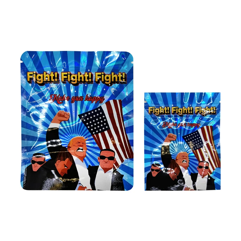 100pcs Mylar Bags Holographic 3.5g Zip lock Bag American Presidential Election Speech Trump Fight 2024 Party Use Bags